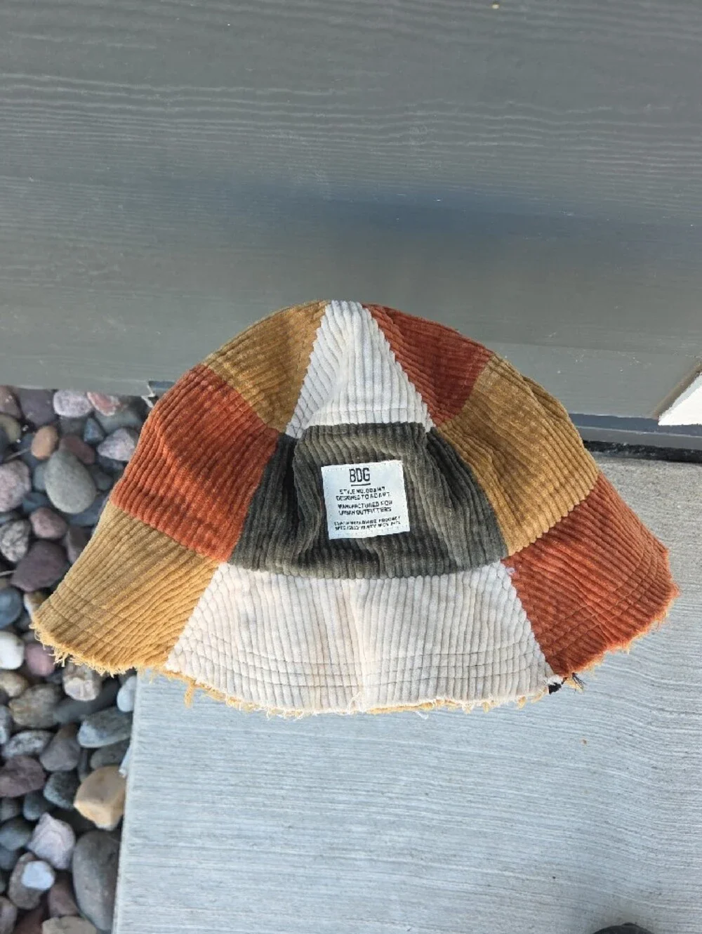 Urban Outfitters BDG Patchwork Corduroy Bucket Hat in Olive, Cream & Rust